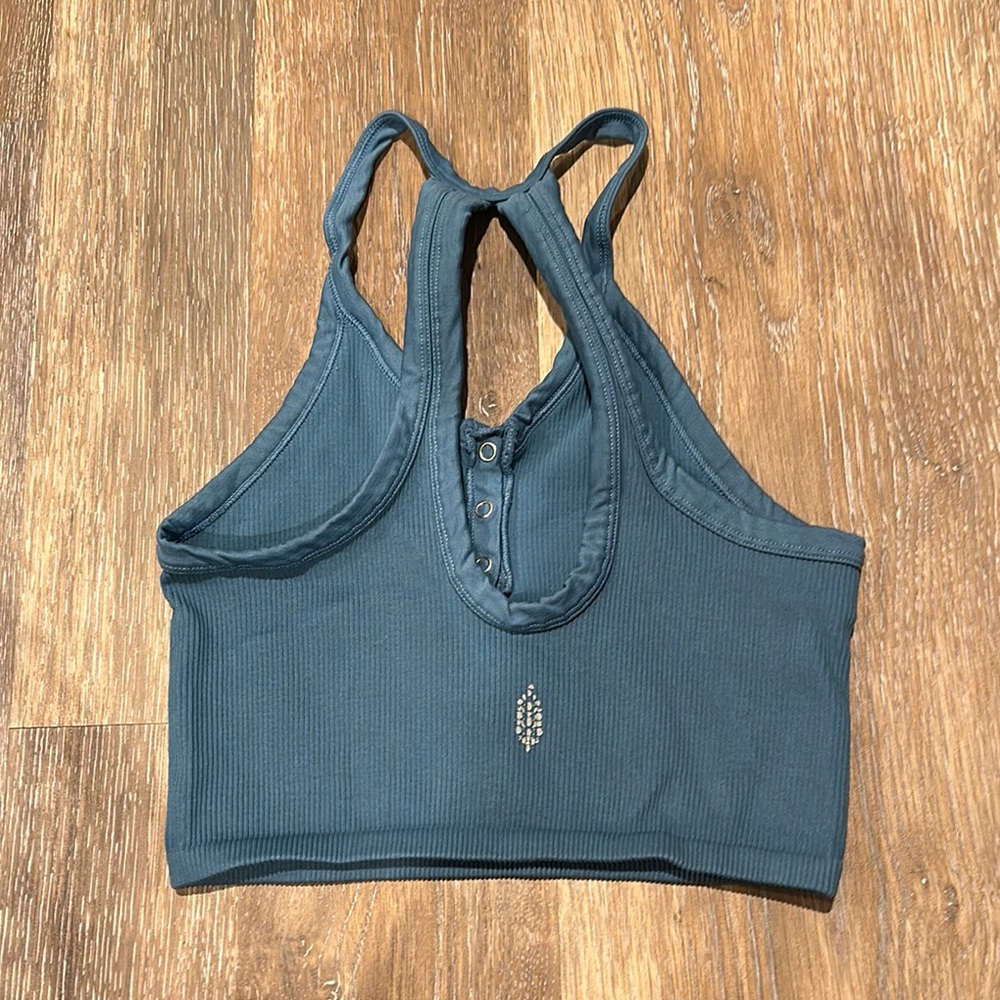 Free People Blue Ribbed Racerback Crop Top - Picture 2 of 3